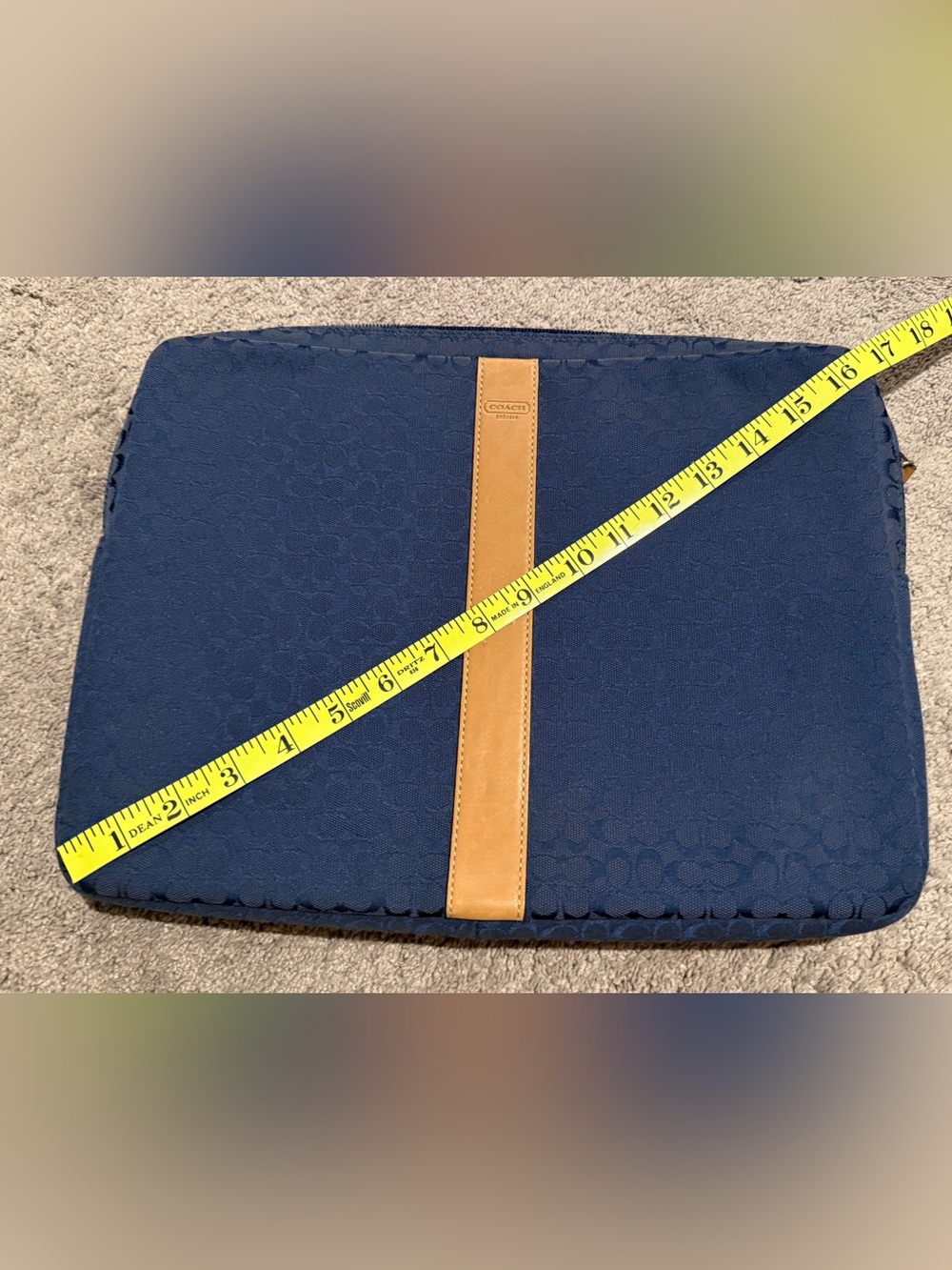 Coach Blue Signature Laptop Sleeve with Tan Accent - Picture 5 of 9